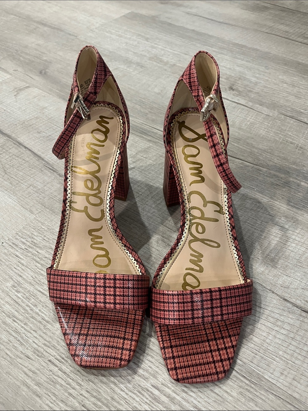 Sam Edelman Daniella Rose Plaid Block Heel Sandals